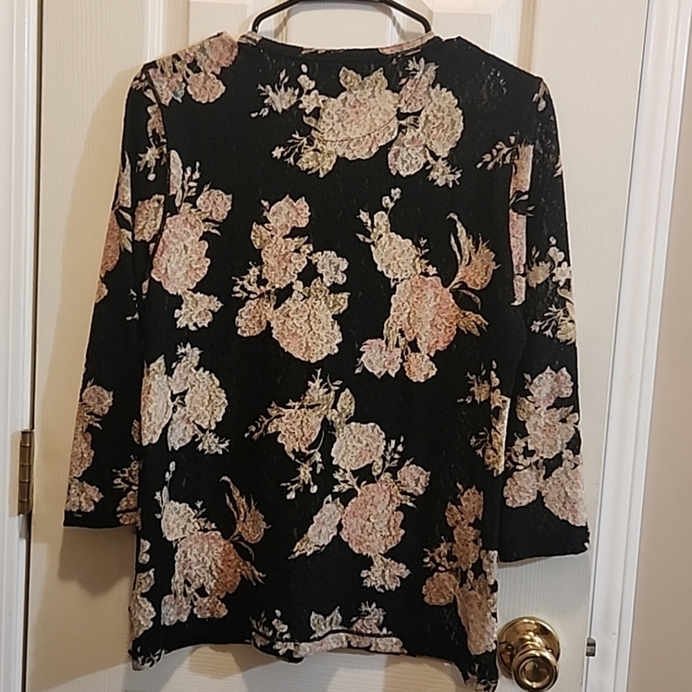 LRL Ralph Lauren Top Women Large Button Up Floral Lace Ruffle - Picture 4 of 6